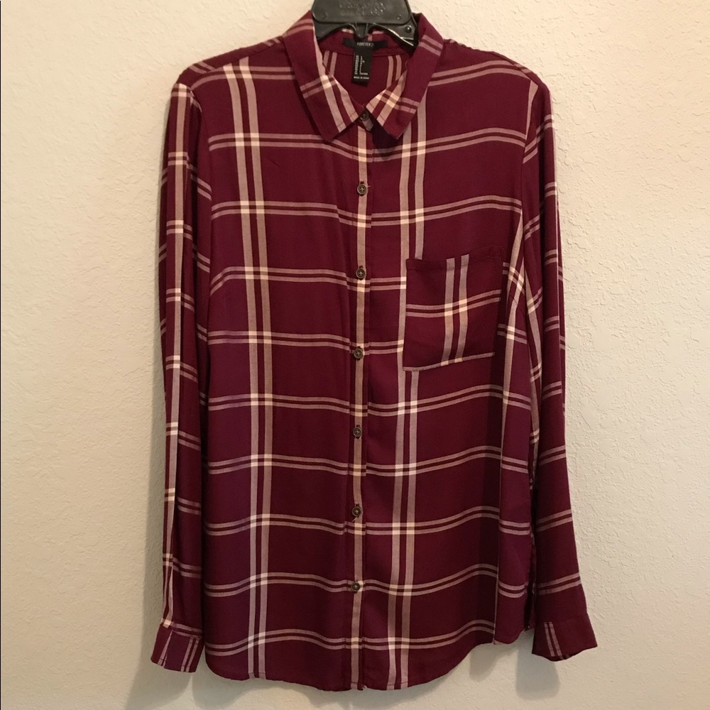 Burgundy White Plaid Shirt